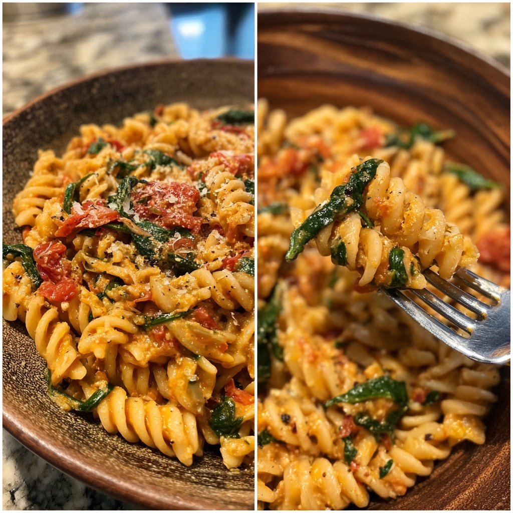One-Pot Pasta mit Tomaten & Spinat