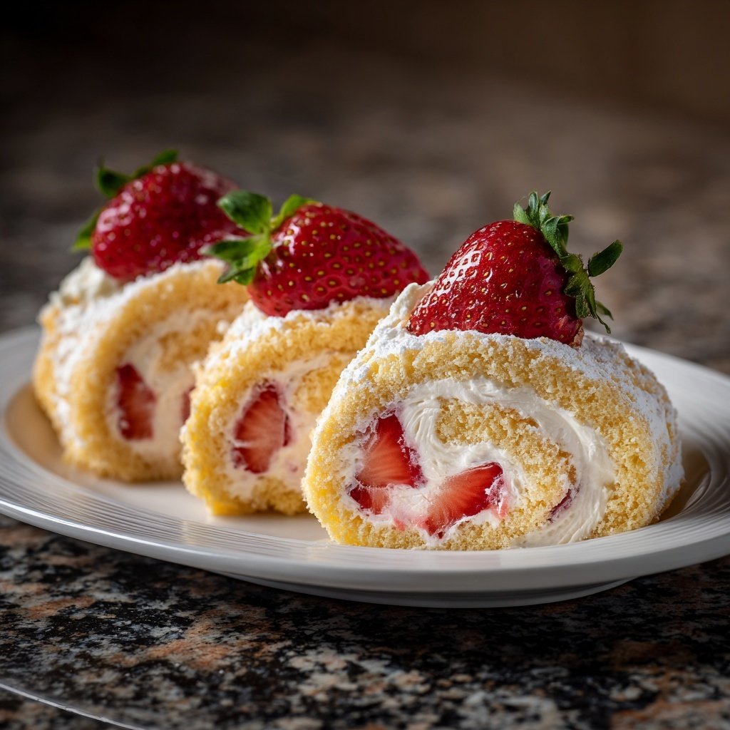 Erdbeer Biskuitrolle Mit Vanille Creme