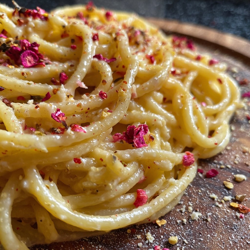 Pasta für zwei mit Sahne und rosa Pfeffer
