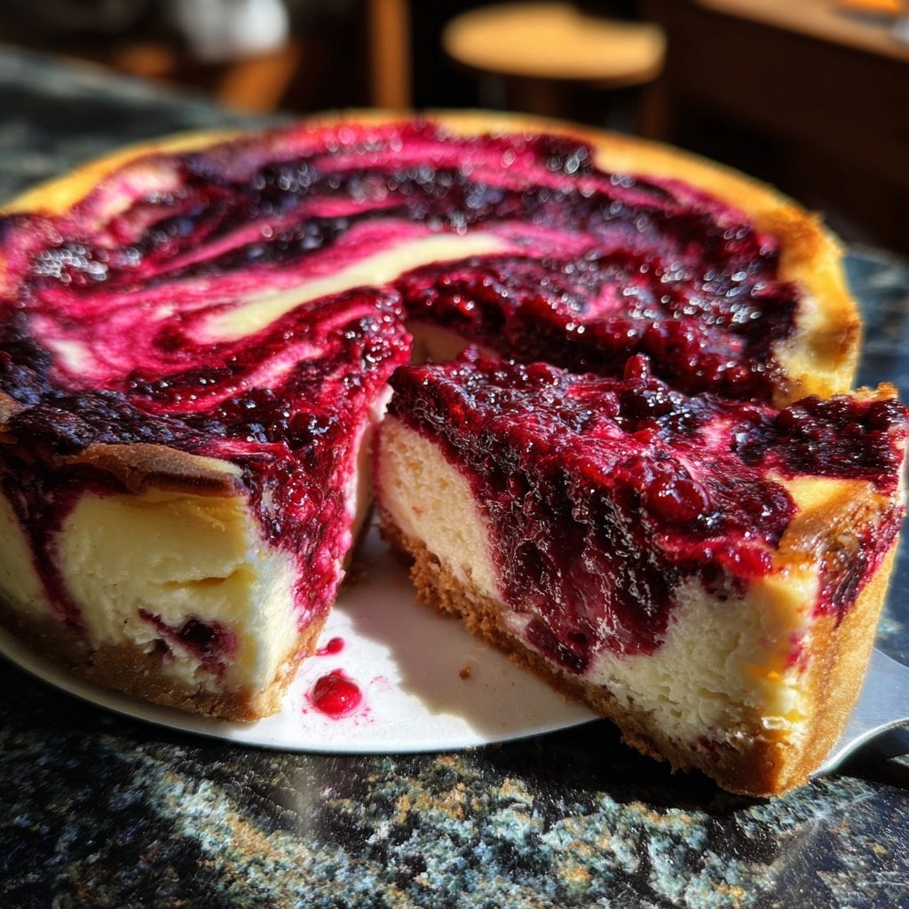 Käsekuchen mit Beeren-Swirl